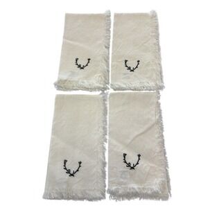 Hearth & Hand Magnolia Set of 4 Linen Blend Coral Embroidered Napkins Cream